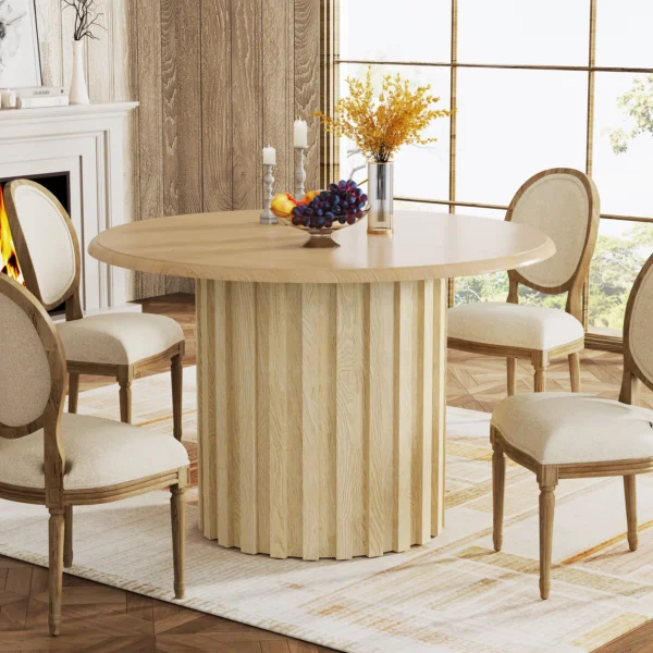 Tribesigns Round Dining Table for 4, Farmhouse Kitchen Table with Metal Base, Modern Small Dinner Table Solid Wood - Image 5