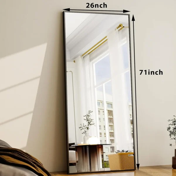 Floor Mirror Full Length Mirror - 26"x 71" Rectangle, Aluminum Frame Free-Standing Wall & Leaning - Image 6
