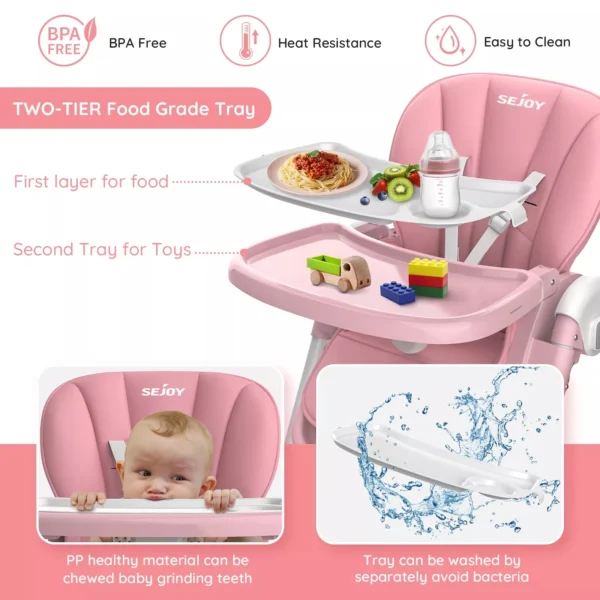 SEJOY Baby High Chair Infants Folding Convertible Removable Tray Adjustable Seat - Image 2