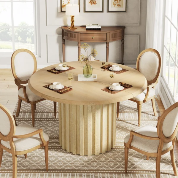 Tribesigns Round Dining Table for 4, Farmhouse Kitchen Table with Metal Base, Modern Small Dinner Table Solid Wood