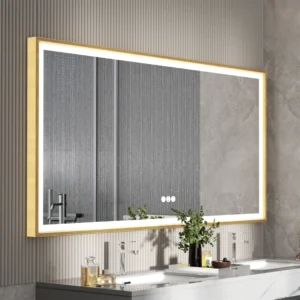 LED Bathroom Mirror Large Wall Mounted Mirror Aluminum Frame Vanity Mirror 3 Colors, Anti-Fog, Dimmable Front Light
