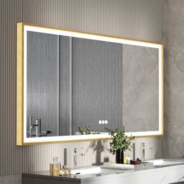 LED Bathroom Mirror Large Wall Mounted Mirror Aluminum Frame Vanity Mirror 3 Colors, Anti-Fog, Dimmable Front Light