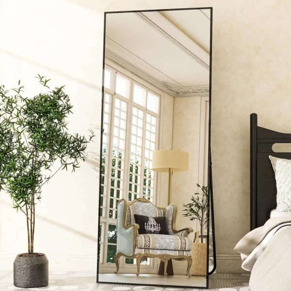 Floor Mirror Full Length Mirror - 26"x 71" Rectangle, Aluminum Frame Free-Standing Wall & Leaning - Image 2