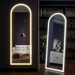 63″x20″ Arched Full Length Mirror with Lights,LED Mirror Full Length,Lighted Floor Mirror with Stand,Full Body Mirror