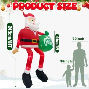 8FT Inflatables Christmas Hold Present Bag Outdoor Decorations Climbing Santa Claus Inflatable Christmas Home Yard Decorations