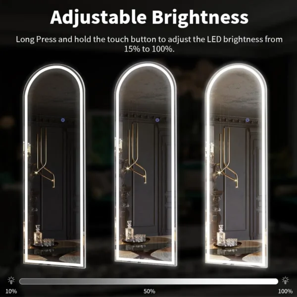 63"x20" Arched Full Length Mirror with Lights,LED Mirror Full Length,Lighted Floor Mirror with Stand,Full Body Mirror - Image 4