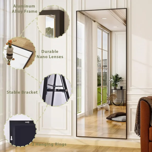 Floor Mirror Full Length Mirror - 26"x 71" Rectangle, Aluminum Frame Free-Standing Wall & Leaning - Image 5