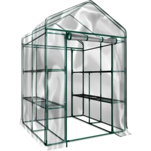 Greenhouse -Walk in Greenhouse with 8 Sturdy Shelves and PVC Cover for Indoor or Outdoor Use – 56 x 56 x 76-Inch Green House by
