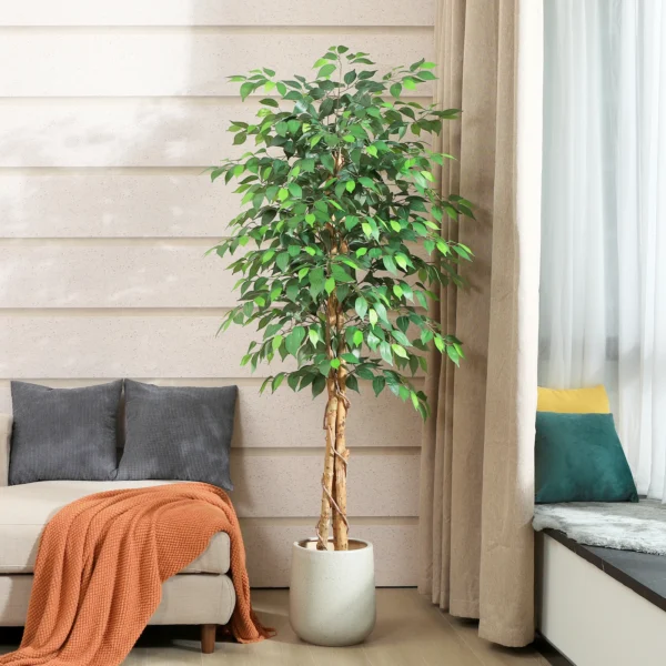 Artificial Ficus Trees with Natural Curved Trunks, Silk Fake Ficus Tree in Plastic Nursery Pot for Office Home Decor - Image 3