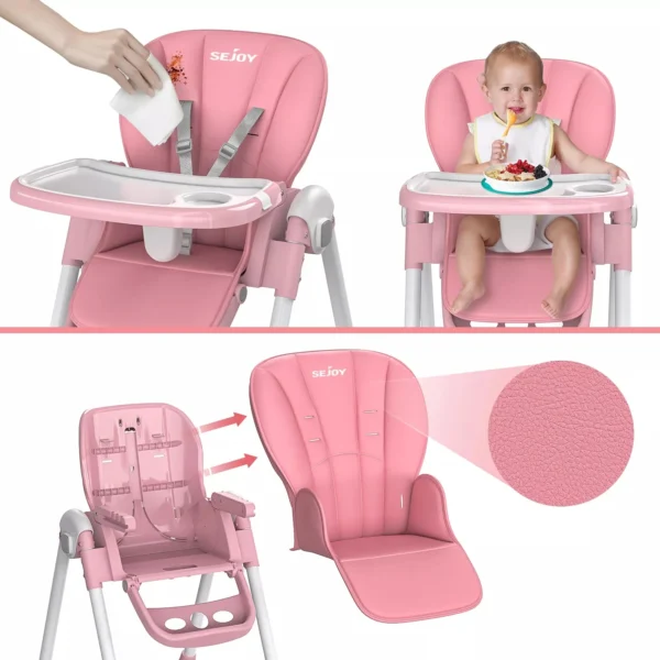 SEJOY Baby High Chair Infants Folding Convertible Removable Tray Adjustable Seat - Image 3