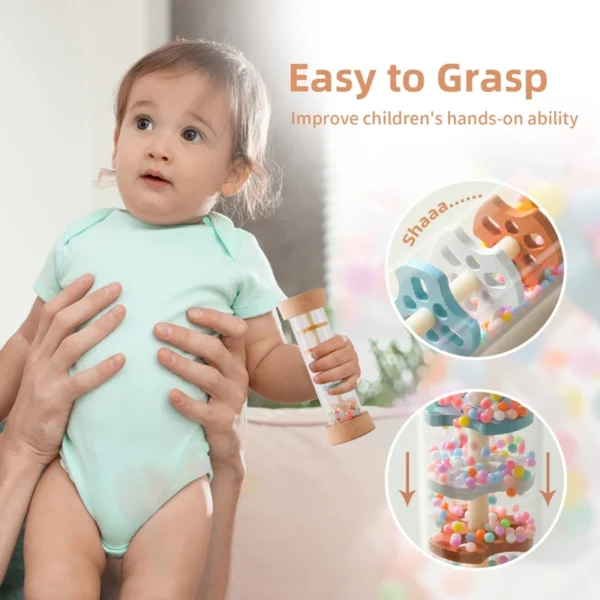 Montessori Baby Rain Stick Rainbow Hourglass Rain Music Rattle Baby Educational Toy Colorful Montessori Sensory Toys for Kids - Image 4