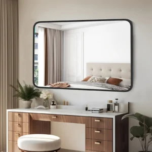 JHK Large Rectangle Vanity Framed Mirror for Wall Matte Metal Framed 30×40 Inch Modern Mirror Tempered Glass For Living Room