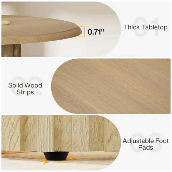 Tribesigns Round Dining Table for 4, Farmhouse Kitchen Table with Metal Base, Modern Small Dinner Table Solid Wood - Image 4