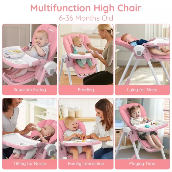 SEJOY Baby High Chair Infants Folding Convertible Removable Tray Adjustable Seat - Image 5