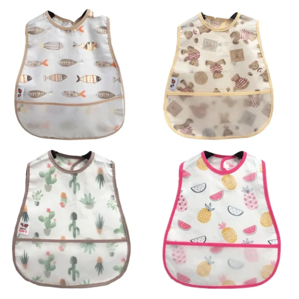 2023New Cartoon Pattern EVA Waterproof Pocket Lunch Feeding Bibs Adjustable Baby Bibs Cute Children Baby Apron Kids Burp Cloths - Image 3