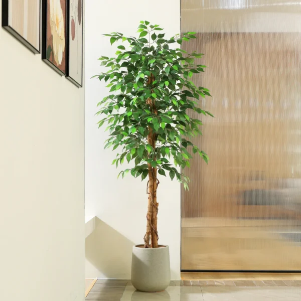 Artificial Ficus Trees with Natural Curved Trunks, Silk Fake Ficus Tree in Plastic Nursery Pot for Office Home Decor