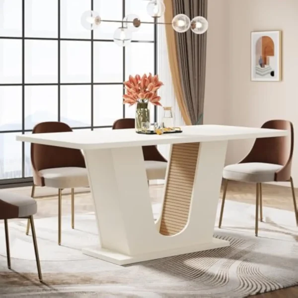 Modern Dining Table for 4-6, 55-Inch Rectangular Kitchen Table with U-Shaped Base, Wood Dinner Table for Kitchen Dining Room A - Image 3