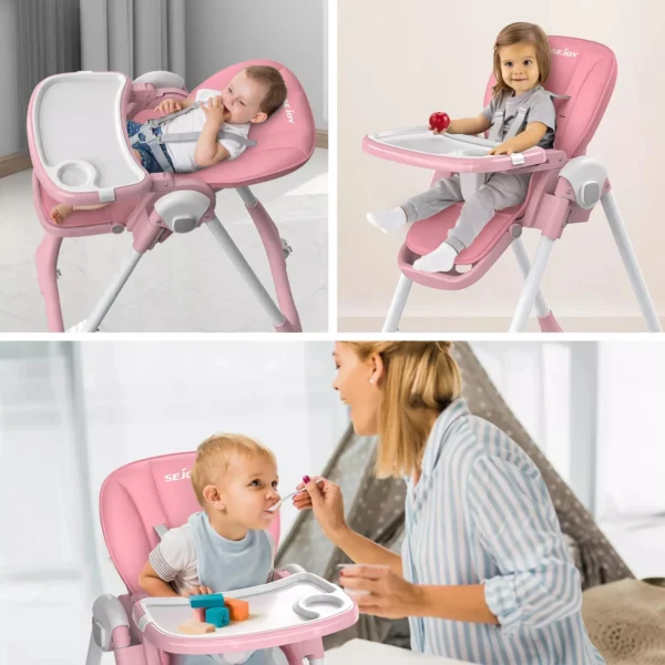 SEJOY Baby High Chair Infants Folding Convertible Removable Tray Adjustable Seat - Image 4