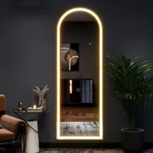 63″x20″ Arched Full Length Mirror with Lights,LED Mirror Full Length,Lighted Floor Mirror with Stand,Full Body Mirror