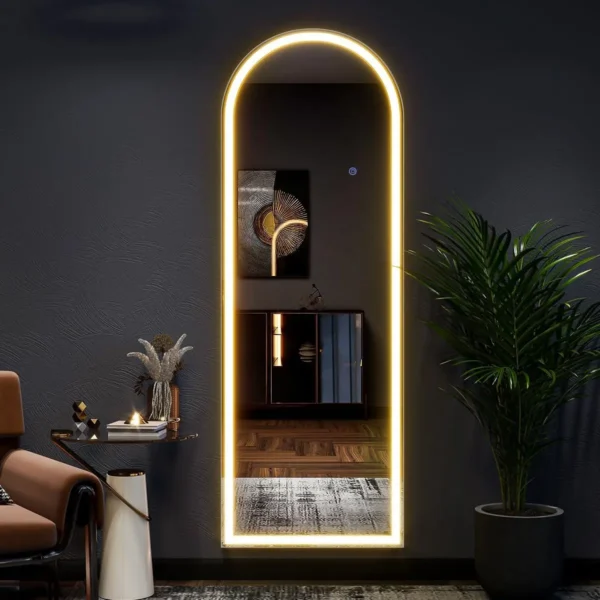 63"x20" Arched Full Length Mirror with Lights,LED Mirror Full Length,Lighted Floor Mirror with Stand,Full Body Mirror - Image 2