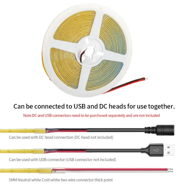 Ultra Narrow COB LED Strip Bar Light 3mm 5mm 400LEDs/m RA90 Linear Flexible Tape Ribbon For Festival Home Car Decor DC USB5V - Image 3