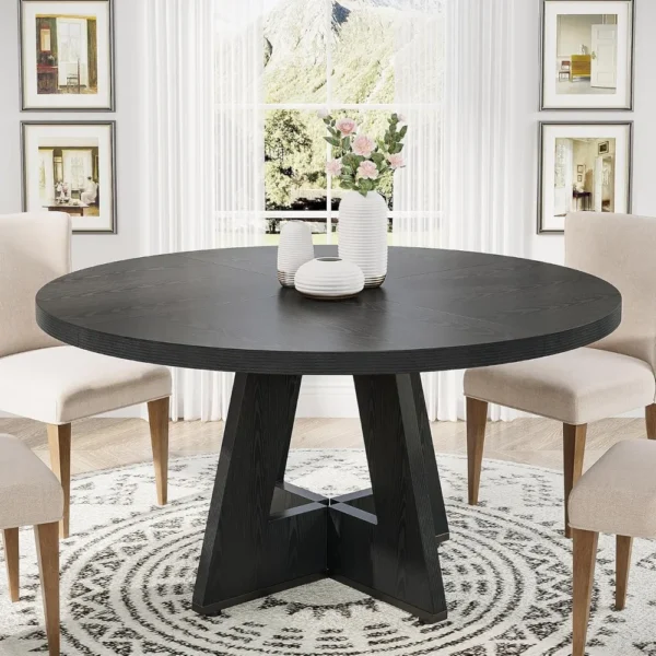 Round Dining Table Wood Kitchen Table for Dining Room, 47 in Dinning Room Tables for 4 Man, Farmhouse Dinner Table