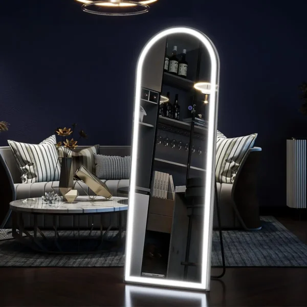 63"x20" Arched Full Length Mirror with Lights,LED Mirror Full Length,Lighted Floor Mirror with Stand,Full Body Mirror - Image 3