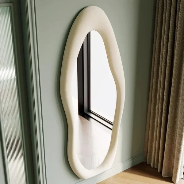 Full Length Mirror, 63" x 24" Wall Mirror, Flannel Wrapped Wooden Frame ,Leaning Against Wall for Living Room, White - Image 3