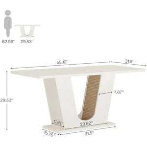 Modern Dining Table for 4-6, 55-Inch Rectangular Kitchen Table with U-Shaped Base, Wood Dinner Table for Kitchen Dining Room A