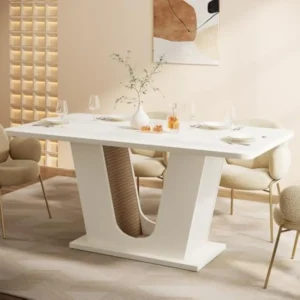 Modern Dining Table for 4-6, 55-Inch Rectangular Kitchen Table with U-Shaped Base, Wood Dinner Table for Kitchen Dining Room A
