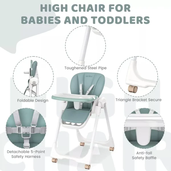SEJOY Baby High Chair Infants Folding Convertible Removable Tray Adjustable Seat - Image 6