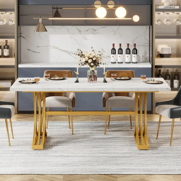 Tribesigns 63-Inch Rectangular Dining Table for 4 to 6, Modern Kitchen Table with Faux Marble Table Top, White Dinner Tables - Image 3