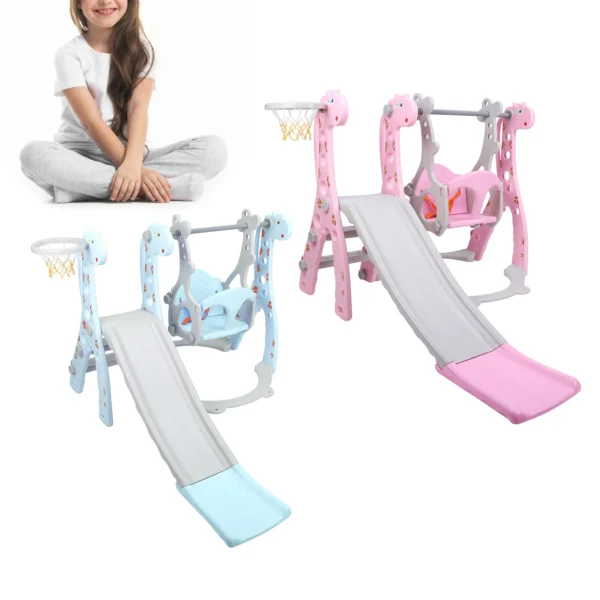 Children Play Slide Set Climber Swing Set Toddler Climber Swing Set with Basketball Hoop Outdoor Indoor Children Play Slide Set - Image 5