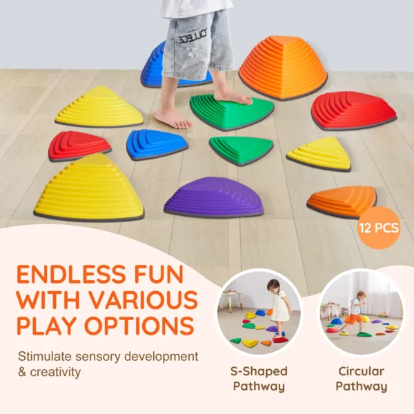VEVOR 12 PCS Balance Stepping Stones Obstacle Course Game Toys Toddlers Sensory Stepping Stones for Kids Indoor or Outdoor Play - Image 3