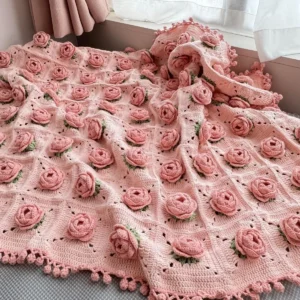 Camelli Flower Bouquet Blanket Crochet Soft Pink Rose Bouquet Knitted Throw Blankets Diy Material Package Birthday Gifts For Her