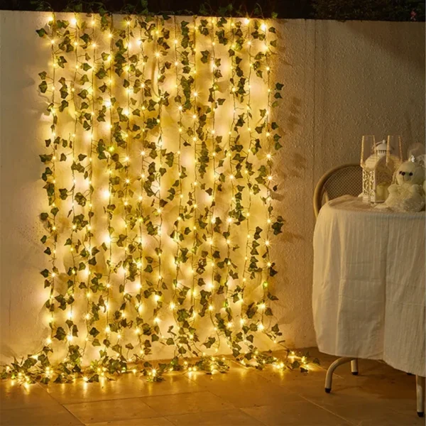 12/10/2m Fake Green Leaf Ivy Vine with LED Lights Home Bedroom Decor Wedding Glowing Artifical Plant Garland Home Decor - Image 4