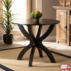 Round Wood Dining Table 4 Modern and Contemporary Dark Brown Finish Indoor Assembly Required Elegant Sculptural Base Elegant