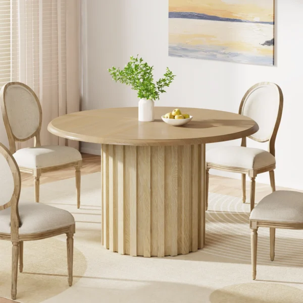 Tribesigns Round Dining Table for 4, Farmhouse Kitchen Table with Metal Base, Modern Small Dinner Table Solid Wood - Image 3