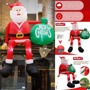 8FT Inflatables Christmas Hold Present Bag Outdoor Decorations Climbing Santa Claus Inflatable Christmas Home Yard Decorations