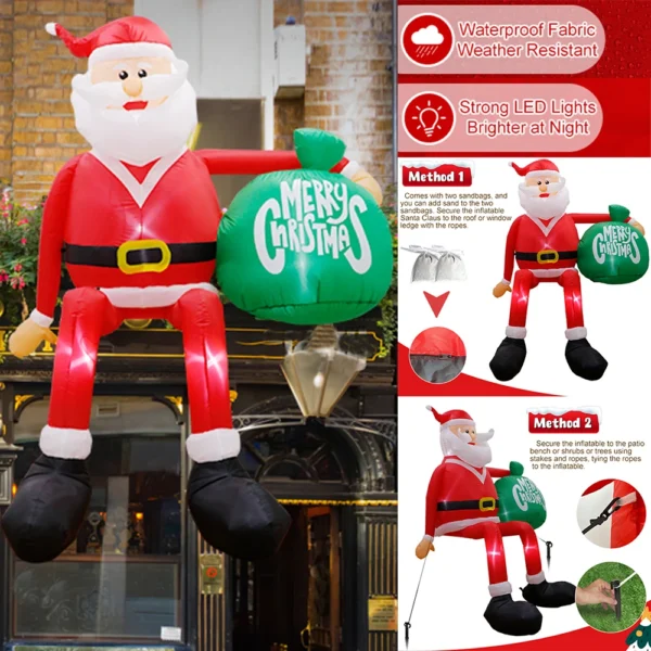 8FT Inflatables Christmas Hold Present Bag Outdoor Decorations Climbing Santa Claus Inflatable Christmas Home Yard Decorations - Image 2