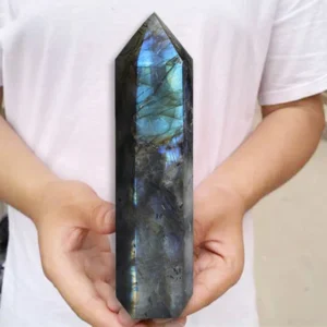 Large Size 100% Natural Labradorite Original Point Tower Polished Healing Crystal Magic Wand Column Home Decoration 15cm Tall