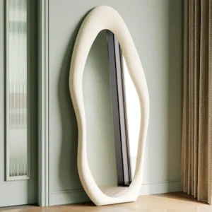 Full Length Mirror, 63″ x 24″ Wall Mirror, Flannel Wrapped Wooden Frame ,Leaning Against Wall for Living Room, White