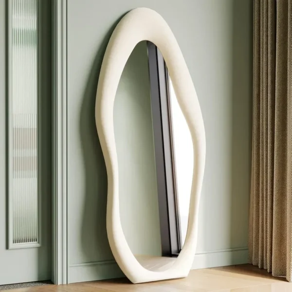 Full Length Mirror, 63" x 24" Wall Mirror, Flannel Wrapped Wooden Frame ,Leaning Against Wall for Living Room, White