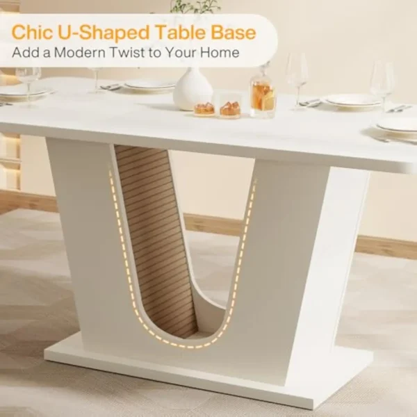 Modern Dining Table for 4-6, 55-Inch Rectangular Kitchen Table with U-Shaped Base, Wood Dinner Table for Kitchen Dining Room A - Image 5