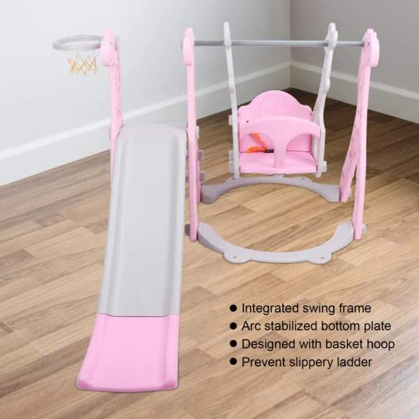 Children Play Slide Set Climber Swing Set Toddler Climber Swing Set with Basketball Hoop Outdoor Indoor Children Play Slide Set - Image 4