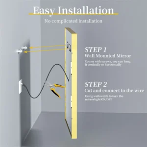 LED Bathroom Mirror Large Wall Mounted Mirror Aluminum Frame Vanity Mirror 3 Colors, Anti-Fog, Dimmable Front Light