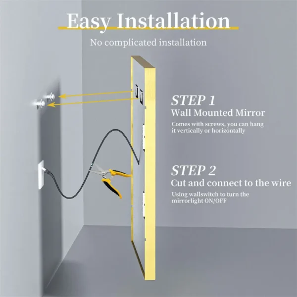 LED Bathroom Mirror Large Wall Mounted Mirror Aluminum Frame Vanity Mirror 3 Colors, Anti-Fog, Dimmable Front Light - Image 2