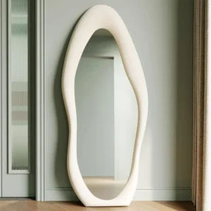 Full Length Mirror, 63″ x 24″ Wall Mirror, Flannel Wrapped Wooden Frame ,Leaning Against Wall for Living Room, White