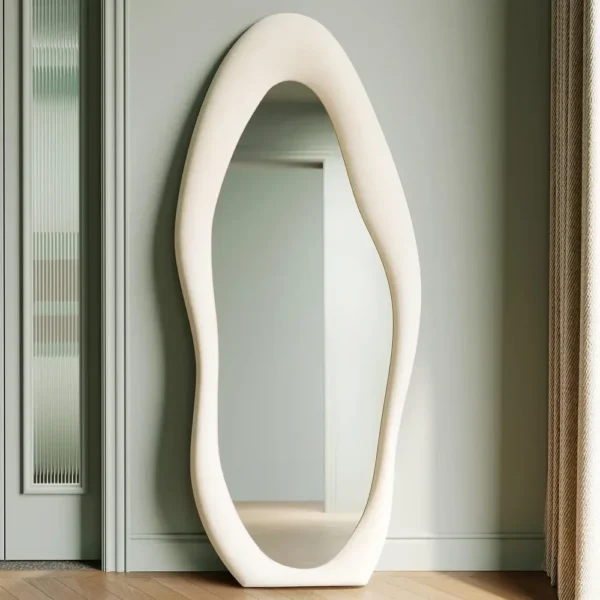 Full Length Mirror, 63" x 24" Wall Mirror, Flannel Wrapped Wooden Frame ,Leaning Against Wall for Living Room, White - Image 2